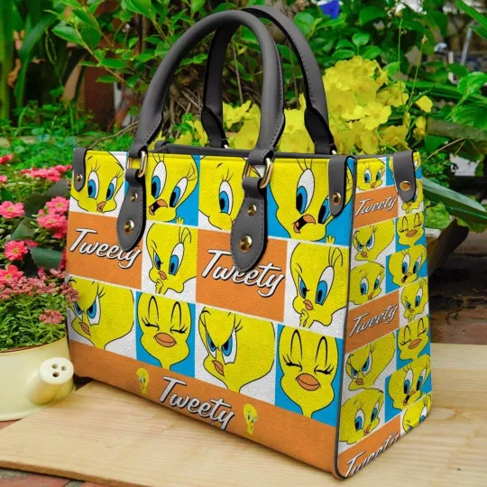 Personalized Tweety Bird Leather Handbag, Tweety Bird Looney Tunes Leather Bag