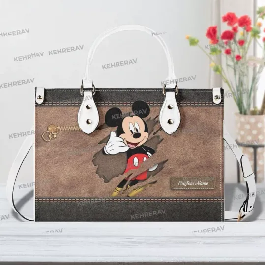 Discover Personalized Mickey Mouse Ears Leather Handbag, Mickey Mouse Lovers Gift