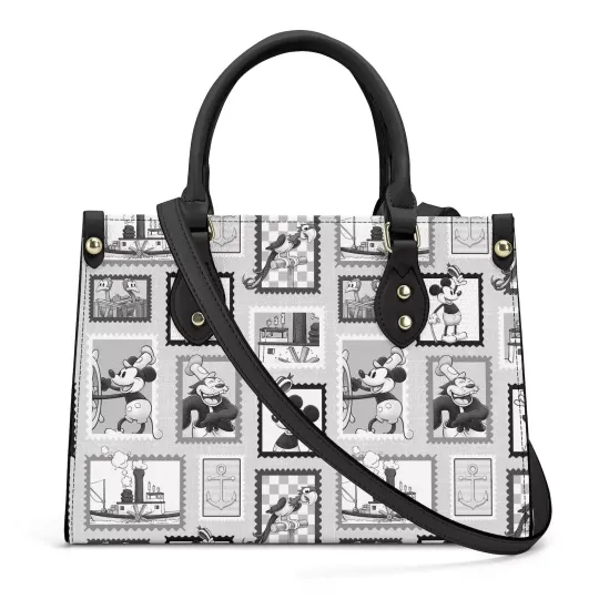 Discover Personalized Steamboat Willie Leather Handbag, Mickey Mouse Leather Bag Gift