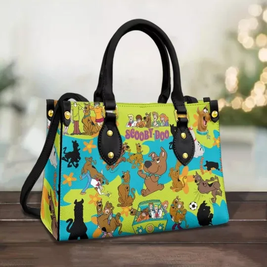Personalized Scooby Doo Dog Leather Handbag, Scooby Doo Lovers Leather Bag Gift