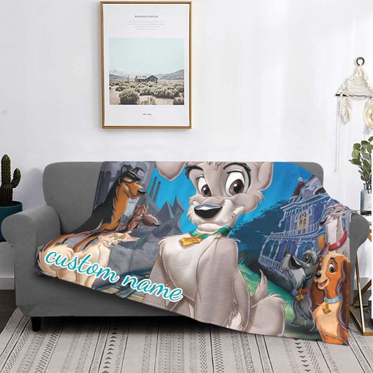 Custom Name Blanket Disney Lady and the Tramp Tapestry Personalized Blankets Birthday Gift Customized DIY