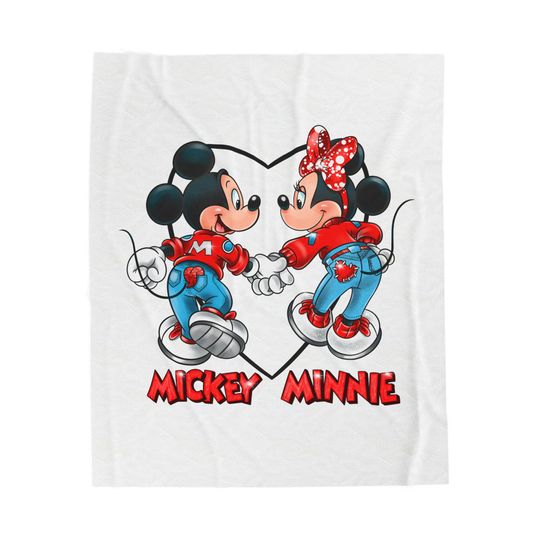Velveteen Plush Blanket, Minnie inlove blanket, Disney inspired, Kids cozy throw, Bedroom decor, Sofa accent, Gift for her, Valentine's Day