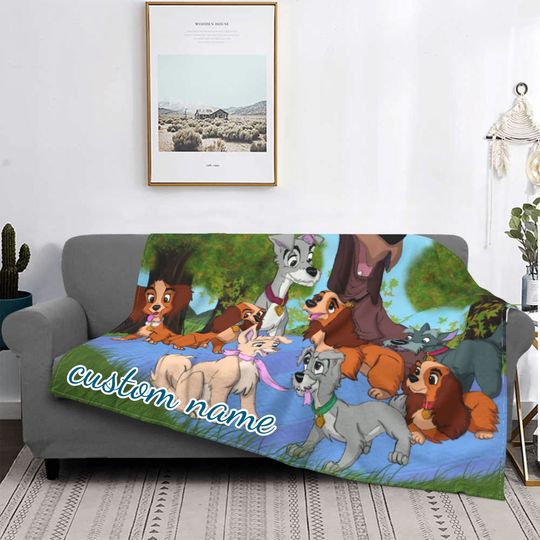Custom Name Blanket Disney Lady and the Tramp Tapestry Personalized Blankets Birthday Gift Customized DIY