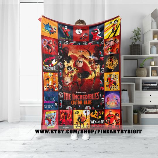 Personalized Disney Pixar The Incredibles Blanket, Custom Disney Incredibles Blanket, Custom Name Disney Incredibles Family Blanket