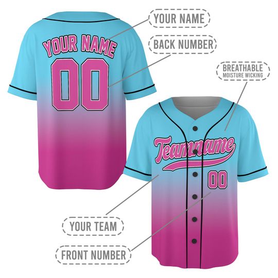 Discover Personalize Team Name And Number Striped Gradient Blue Pink, Custom Baseball Jersey, Baseball Jersey For Baseball Fans, Striped jersey Team