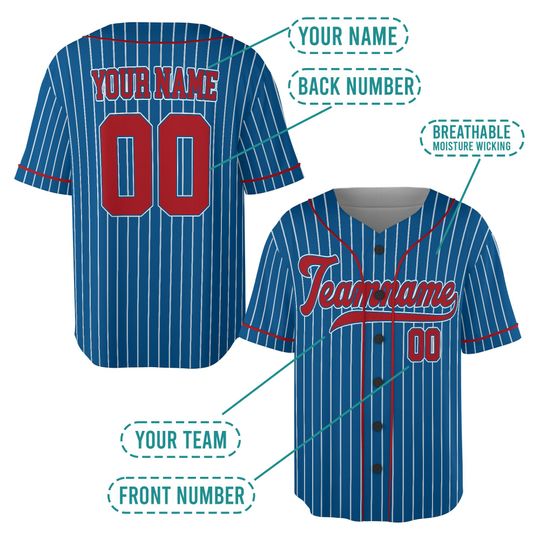 Custom Stripes Jersey Blue Red White, Custom Baseball Jersey, Shirt For Baseball Fans, Sports Lovers, Los Angeles Jersey, Baseball Fans Gift