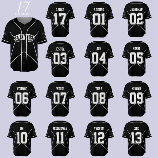 Seventeen 17 Right Here Number Members Baseball Jersey, Seventeen Tour Jersey Team, Seventeen Kpop Jersey, Gift For Carat, Kpop Fan Gift