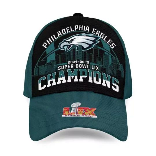 Philadelphia Eagles 2024 – 2025 Super Bowl LIX Champions Cap Green Black