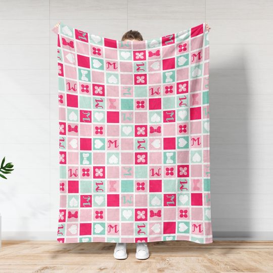 Discover Oyster Pink Minnie Mouse Blanket, French Rose Minnie Quilt, Disney Sofa Blanket, Light Pink Gum Leaf Sherpa Blanket, Minnie Bow Baby Swaddle