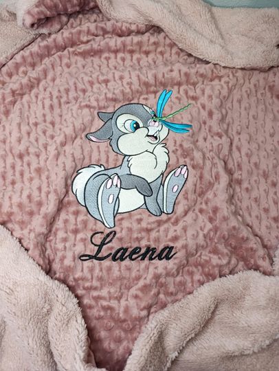 Discover embroidered minky fleece blanket for baby - personalized with first name and pattern - embroidery for child - birth gift MISS BUNNY