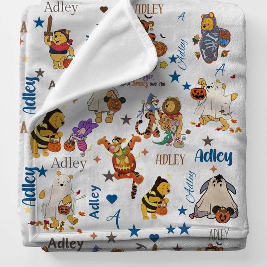 Custom Winnie The Pooh Blanket, Halloween Pooh Bear Baby Blanket, Baby Blanket, Kids Gift, Halloween Nursery Decor, Baby Shower Gift