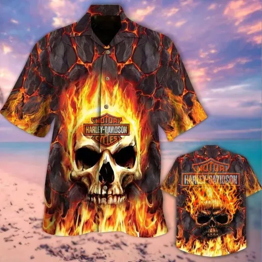 Hawaiian Shirt Haarleyy Davidson Lava Skull Hawaii Shirt Design 3D Full Printed