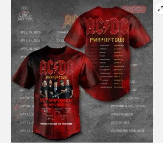 Discover AC-DC 3D Baseball Jersey Tour 2025 baseball jersey