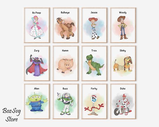 Toy Story Characters Wall Art, Toy Story Decor, Watercolor Toy Story Poster,  Nursery Wall Art, Kids Room Decor