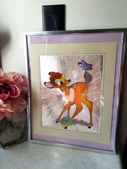 Baby Deer Foil Art Print, Vintage Animated Movie Disney Wall Art, Bambi Poster, Animated Cartoon Movie Memorabilia, Collectible Print