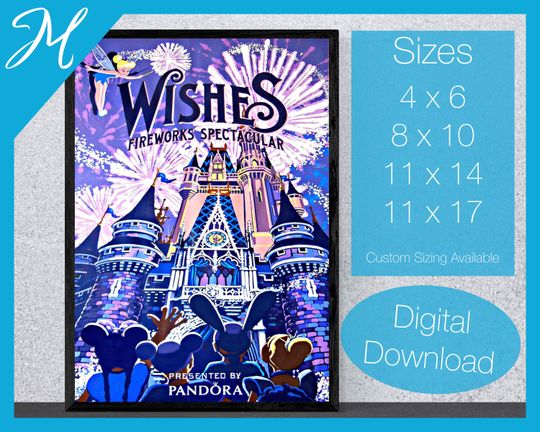Discover Wishes Firework Show Poster | Vintage Attraction Poster | DIY Printable Wall Art | Home Decor | Living Room Art | Large Wall Art | Nursery