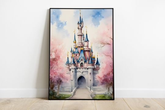 Disney castle poster in different sizes or canvas |  Watercolor Disney wall art