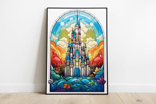 Stained glass Disney Castle poster in different sizes or canvas | Magic Kingdom wall art