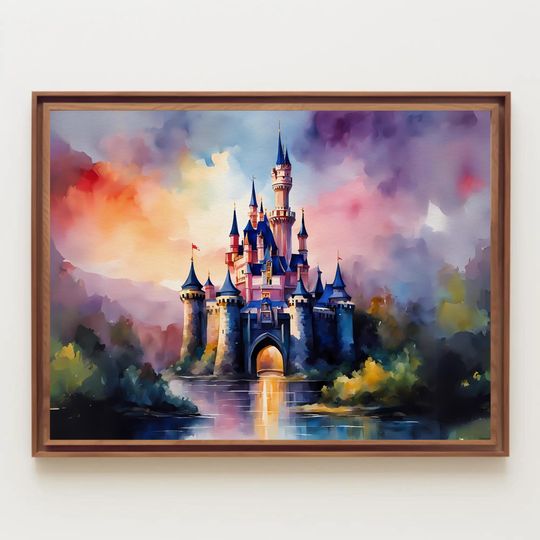 Castle Watercolor Painting, Magic Kingdom, Fairytale Art, Princess, Castle, Kids Room Wall Decor, Nursery Wall Art, Wall Art