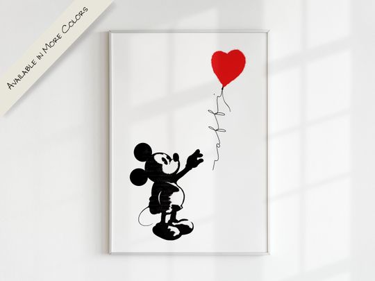 PERSONALIZED BANKSY x MICKEY Mouse Balloon Name Custom Letter | Printable Minimalist Modern Graphic Nursery Kids Family Playroom