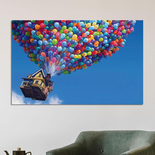 Modern Art Canvas, Disney Up Colorful Balloons Canvas, Colourful Balloons Poster, Kids Artwork, Large Wall Decor, Personalized Gift Box