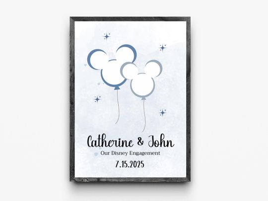 EDITABLE Disney Engagement Wall Art, Engagement Artwork, Disney Home Decor, Disney Wall Art,  Disney Love