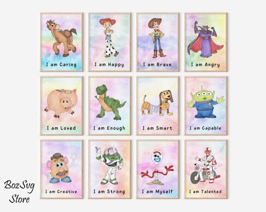 Toy Story  Prints, Watercolor Toy Story Characters Wall Art Decor,  Children Room Poster, Nursery Wall Art, Toy Story Nursery Decor