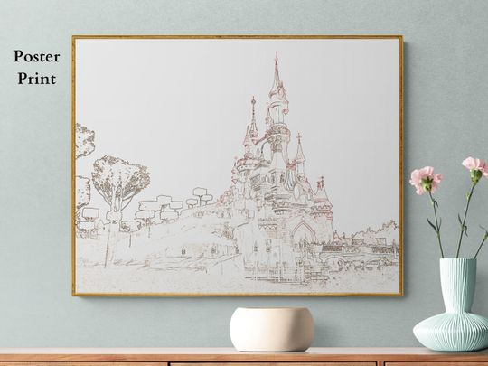 Castle of Sleeping Beauty at Disneyland Paris, Poster Print Wall Art, Modern Travel Poster, Sketched Art, Disneyland Poster, Disney Print