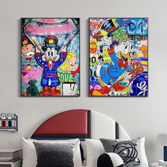 Graffiti Art Rich Scrooge McDuck Canvas Paintings Disney Wall Art Picture Posters Home Decor