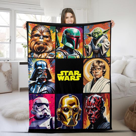 Retro Star War Blanket, Galaxy Far Far Away Throw, Star Wars Fan Gift, Star Wars Movie Throw, Galactic Empire Bedding, Darth Vader