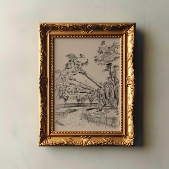 Discover Vintage Dumbo Ride Sketch Print | Disneyland Art | Chic Disney Illustration | Traditional Charcoal Disney Lover Painting