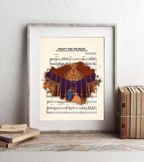 Beauty and the Beast Dancing in the Ballroom Splatter Tale As Old As Time Sheet Music Art Print