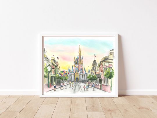 Discover Watercolor Print | Main Street USA watercolor artwork | theme park print | Florida park | Happiest place on earth