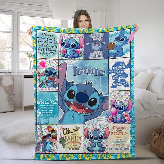 Personalized Stitch Blanket/Custom Name Lilo & Stitch Baby Blanket/Disneyland Stitch Birthday Gift/Disneyland Stitch Ohana Family