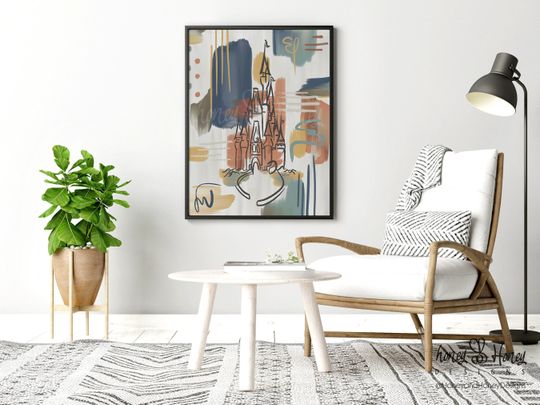 MCM Abstract Magic Kingdom Castle Oil Painting Poster Print,  Original Art Print  Museum Quality Gicle Printing