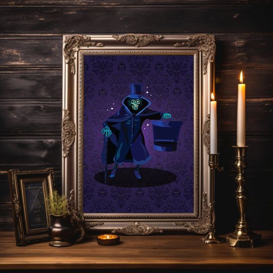 Haunted Mansion Hat Box Ghost Art Print, Disney Art