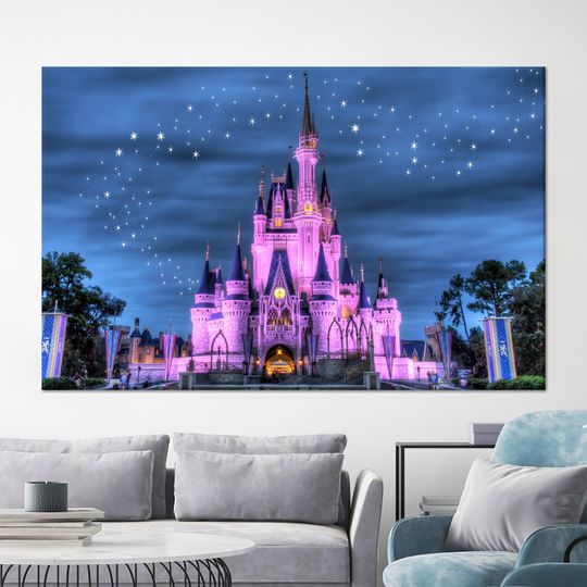 Discover Disneyland Wall Art, Cinde Castle Art, Blue And Pink Art, Canvas Art, Tempered Glass, Wallpaper Art, Gift Poster, Kids Room Wall Art,