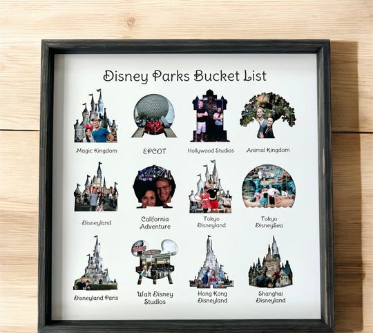 Discover Bucket List - Parks | Photo Frame | Icon Castle | Fan Gift | Wall Art | Orlando Anaheim Tokyo Paris Hong Kong Shanghai