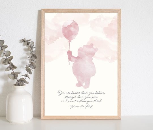 Discover Winnie the Pooh and Balloon Print, Disney Wall Art, Nursery, Disney Quote, Pooh Bear Print, Positive Quote, Family Home Print, Disney Gift