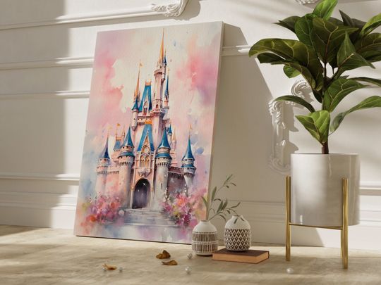 Disney Castle canvas wall art | Magic Kingdom canvas | Watercolour Disney wall art