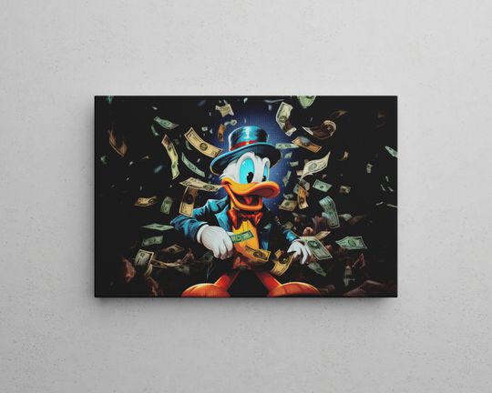 Disney Donald Duck in the Money Pop Art Canvas Print | Sizes 20 to 90 cm | Ready to Hang Wall Decor