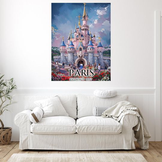 Disneyland Paris Poster, Sleeping Beauty Castle Print, Disney park lovers Gift, Paris travel print, Disneyland Art, disney poster