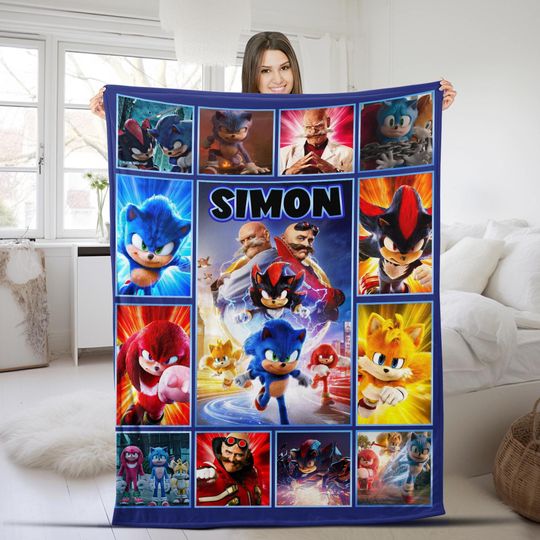 Custom Sonic The Hedgehog 3 Blanket/Personalized Cartoon Hedgehog Minky Sherpa Blanket/Custom Name Blanket/Sonic Birthday Blanket