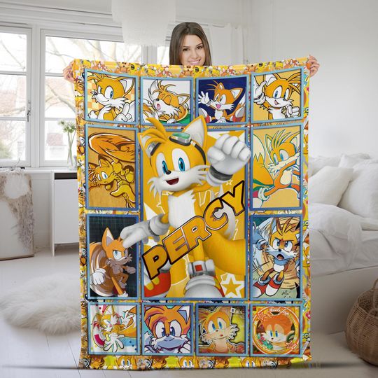 Discover Custom Sonic the Hedgehog 3 Blanket, Personalized Minky Sherpa Blanket, Custom Name Sonic Birthday Gift, Cartoon Hedgehog Blanket