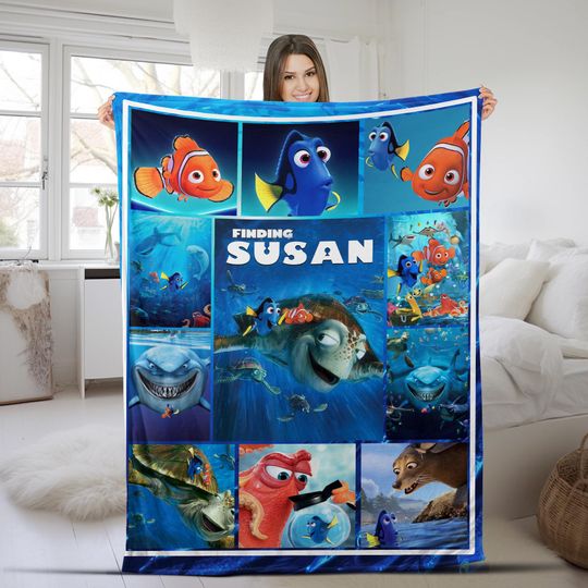 Personalized Watercolor Disney Finding Nemo Blanket,Custom Name Pixar Finding Dory Baby Girl/Boy,Baby BirthdayGift,Just Keep Swimming