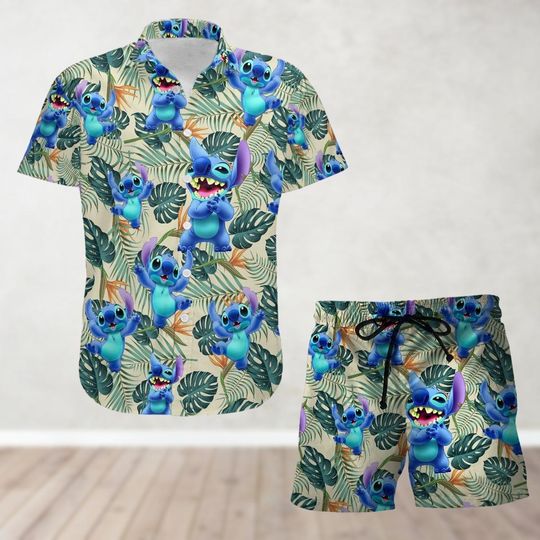 Discover Stitch Button Shirt And Shorts, Lilo Stitch Hawaiian Shirt, Beach Shorts, Disneyworld Shirt, Disneyland Shirt, Disney Vacation Shirt