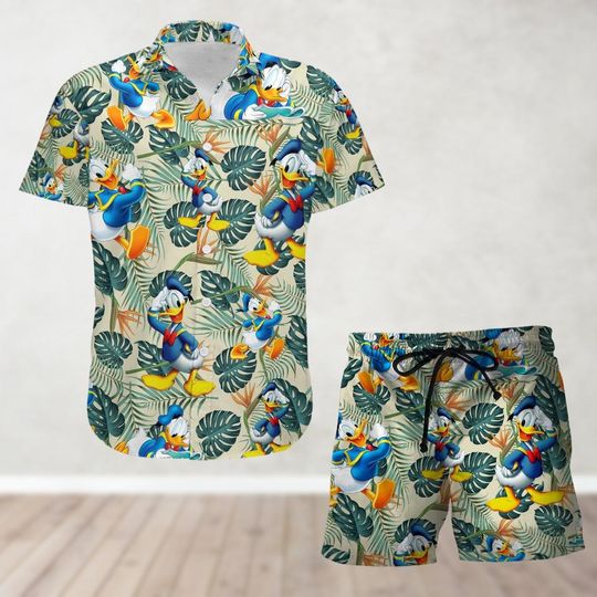 Discover Donald Duck Button Shirt And Shorts, Donald Hawaiian Shirt, Beach Shorts, Disneyworld Tropical Shirt, Disneyland, Disney Vacation Shirt