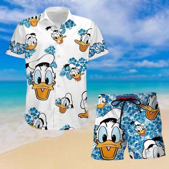 Donald Duck Hawaiian Shirt, Disney Duck Shorts, Magic Kingdom Shirt, Disney Donald Shirt, Cartoon Button Shirt, Vacation Shirt