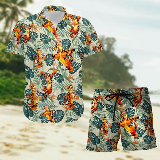 Tigger Button Shirt And Short, Winnie The Pooh Shirt, Disney Hawaiian Shirt, Magic Kingdom Tee, Disneyland Summer Shirt, Gift For Fan