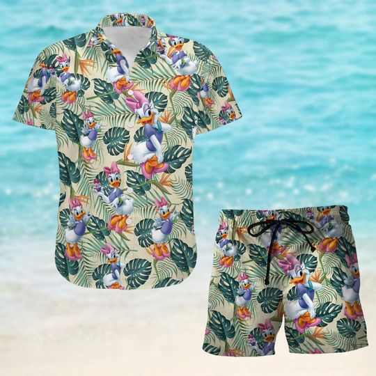 Daisy Duck Button Shirt And Short, Disney Girls Trip Shirt, Disneyland Hawaiian Shirt, Family Vacation Matching Shirt, Gift For Her